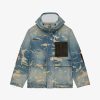 Men Givenchy Denim | Hooded Jacket In Destroyed Denim And Moleskin Medium Blue