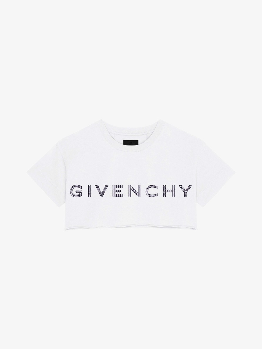 Women Givenchy T-Shirts | Cropped T-Shirt In Cotton With Givenchy Rhinestones White