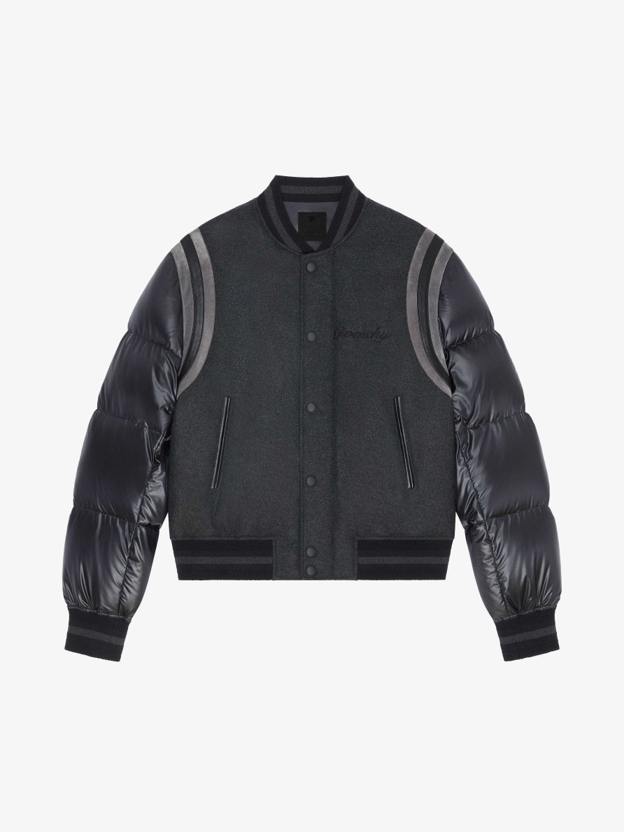 Men Givenchy Outerwear & Blousons | Varsity Jacket In Wool With Puffer Sleeves And Back Black/Grey