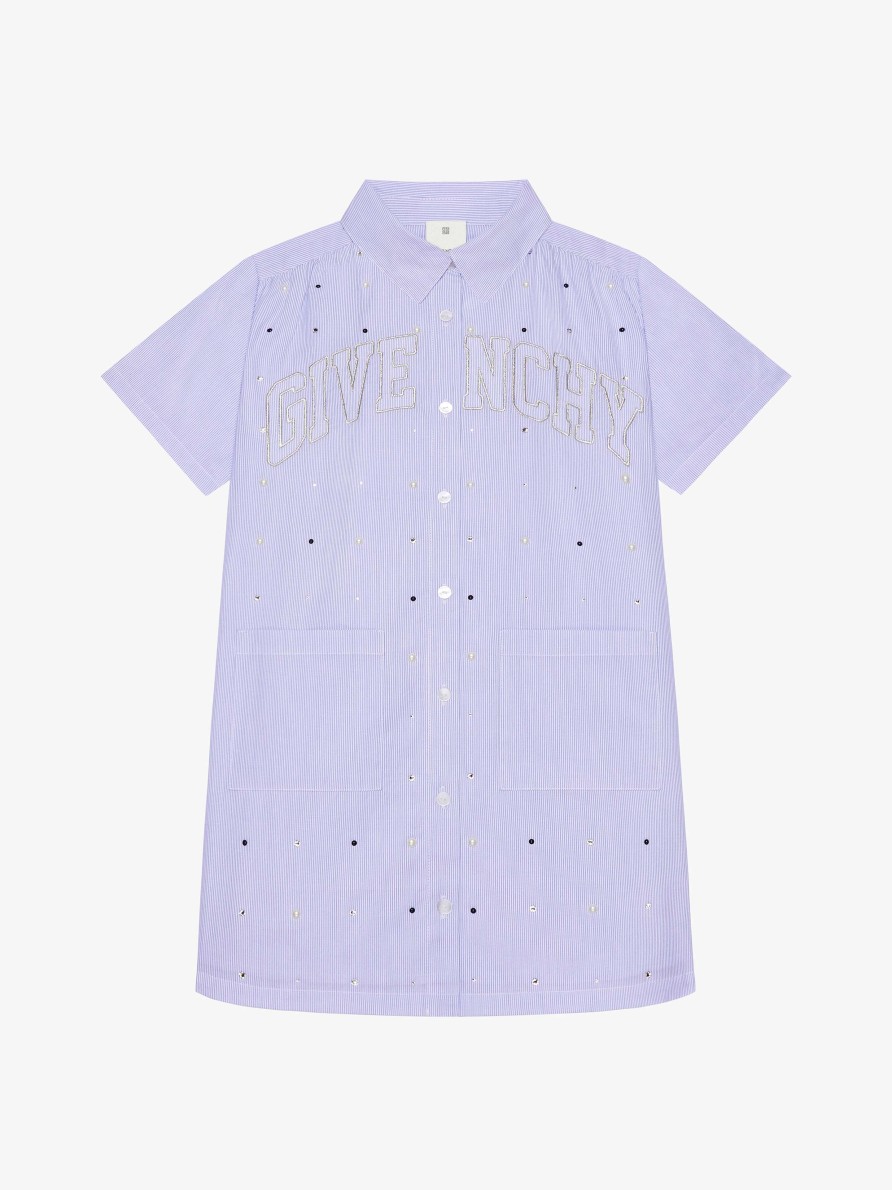 Women Givenchy Girl (4 To 12 Years) | Givenchy College Shirt Dress In Cotton With Stripes White/Blue