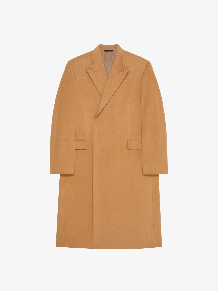 Men Givenchy Jackets & Coats | Long Coat In Wool And Cashmere Beige Camel