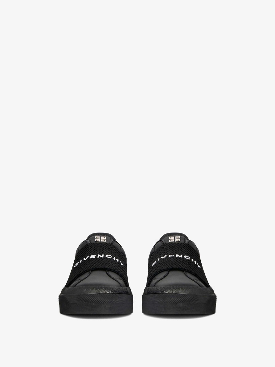 Men Givenchy Sneakers | Sneakers City Sport In Leather With Givenchy Webbing Black