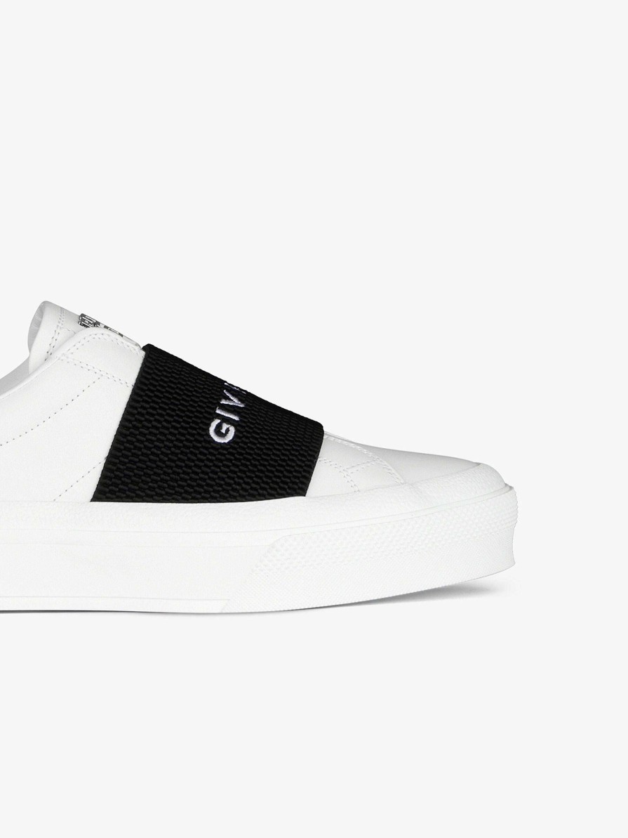 Women Givenchy Sneakers | City Sport Sneakers In Leather With Givenchy Strap White/Black