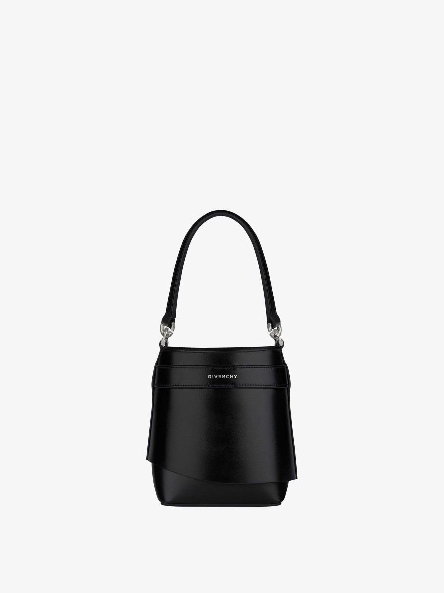 Women Givenchy Mini & Micro Bags | Micro Shark Lock Bucket Bag In Box Leather Black