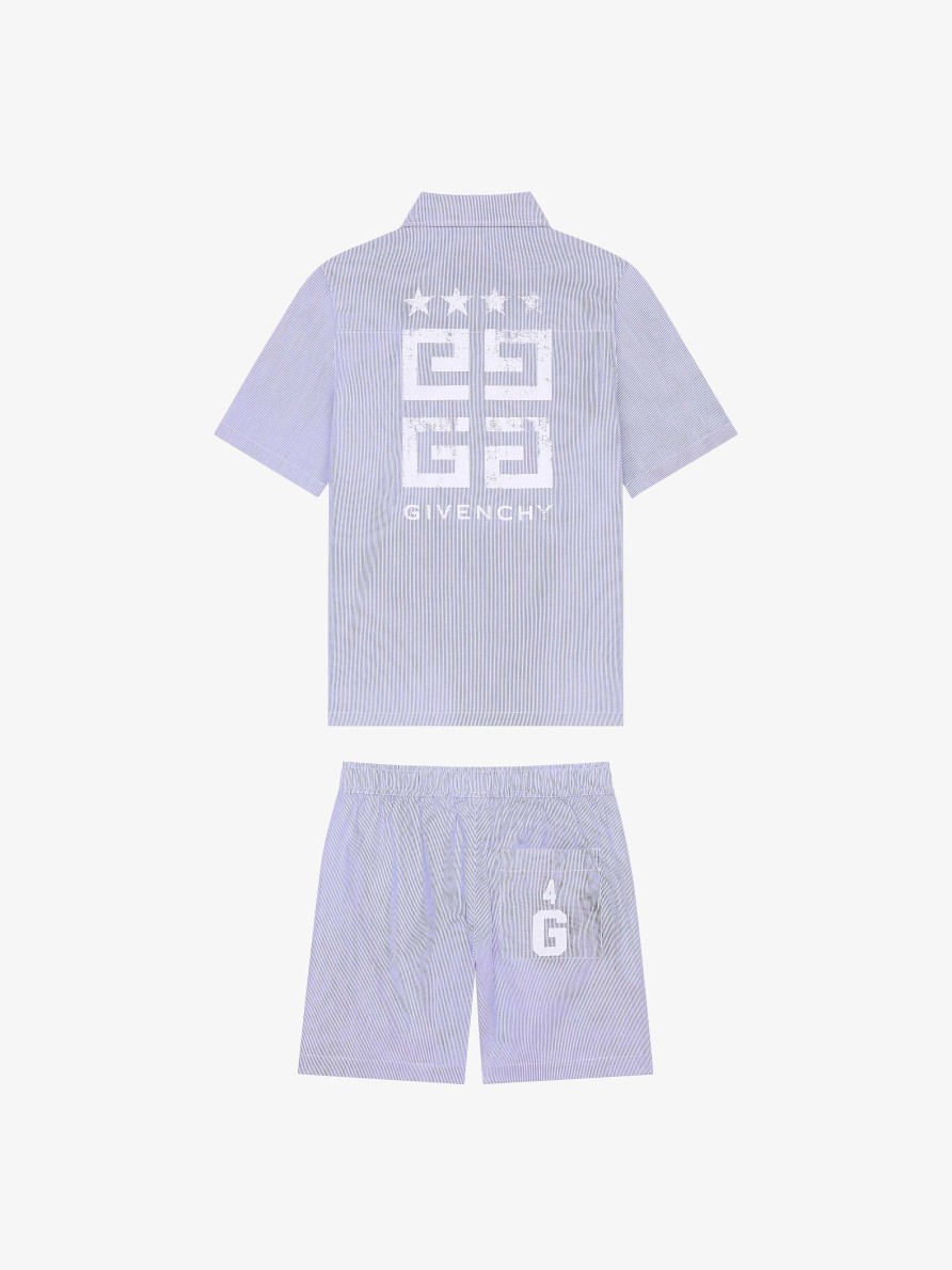 Men Givenchy Boy (4 To 12 Years) | Givenchy College Shirt And Shorts With Stripes Set White/Blue