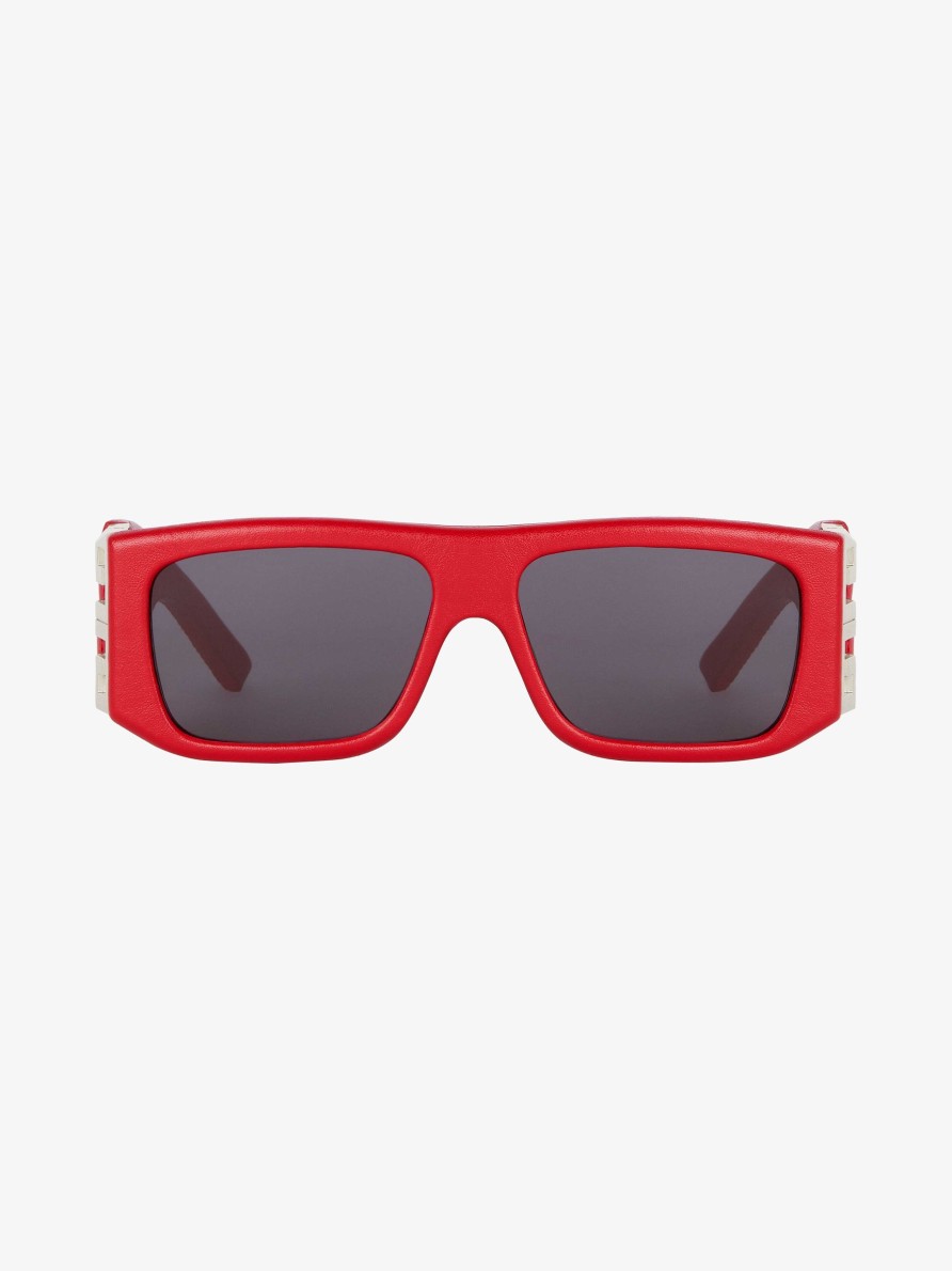 Women Givenchy Sunglasses | 4G Unisex Sunglasses In Quilted Leather And Acetate Red