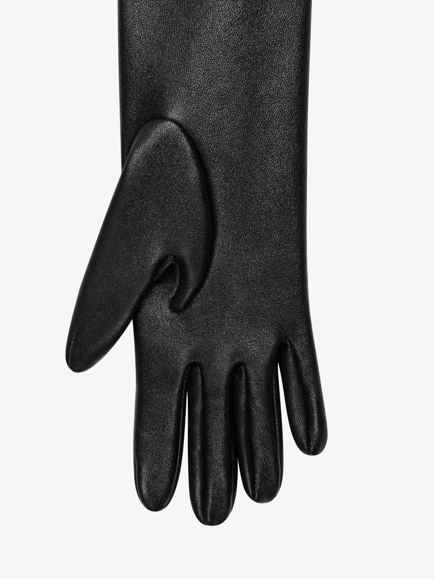 Women Givenchy Other Accessories | Voyou Long Zipped Gloves In Leather Black