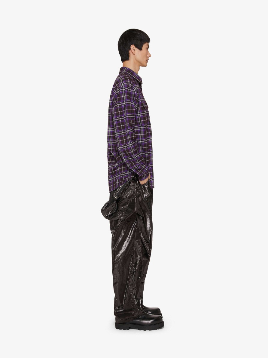 Men Givenchy Shirts | Checked Shirt In Wool And Cotton Dark Purple