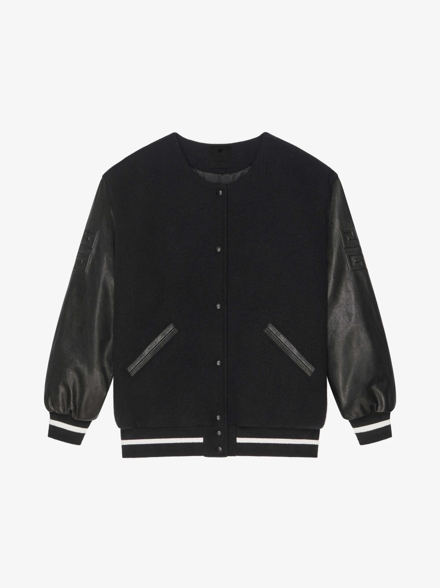 Women Givenchy Outerwear & Blousons | Oversized Varsity Jacket In Wool And Leather Black