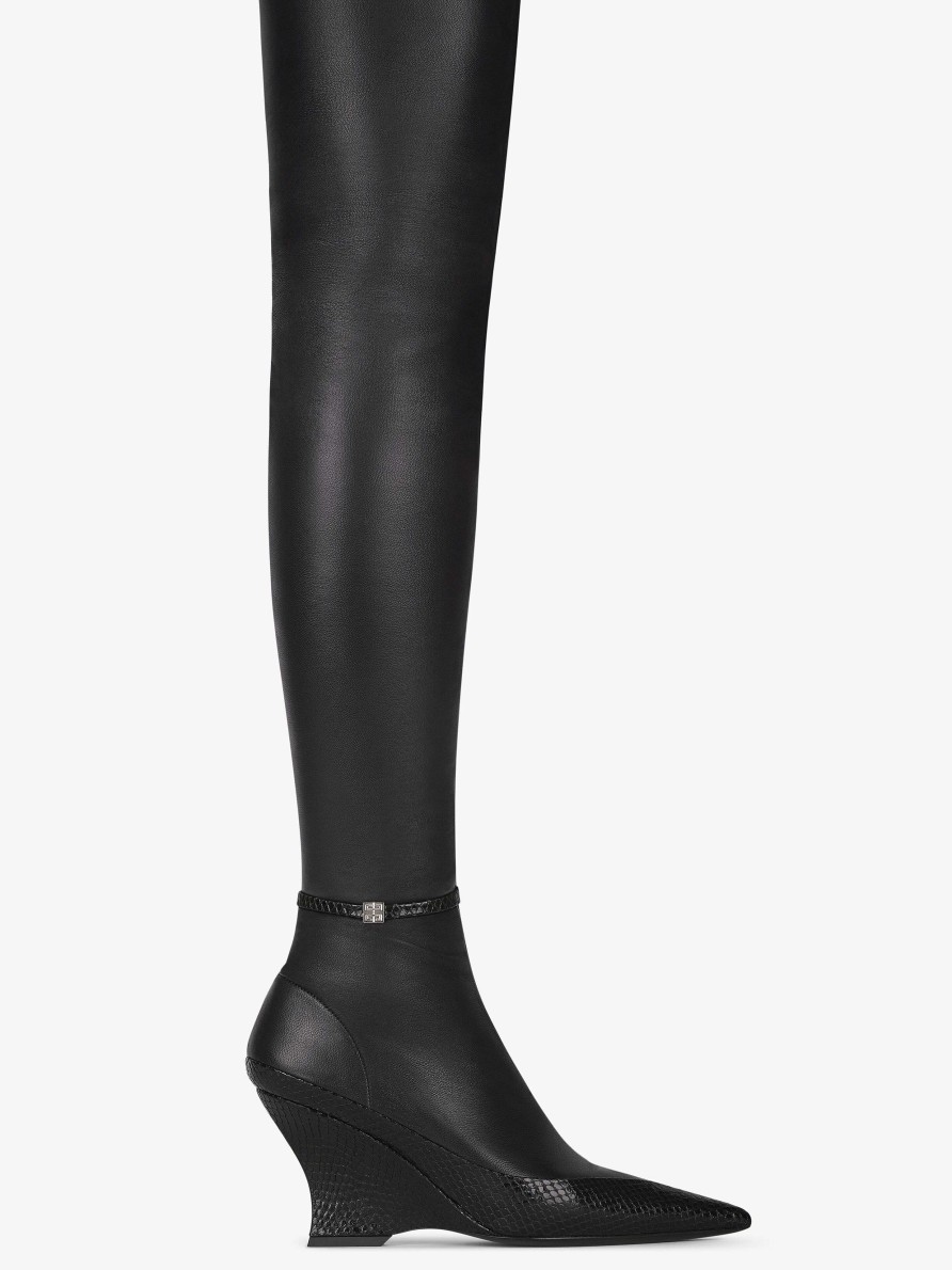 Women Givenchy Boots & Booties | Raven Over-The-Knee Boots In Leather And Ayers Black