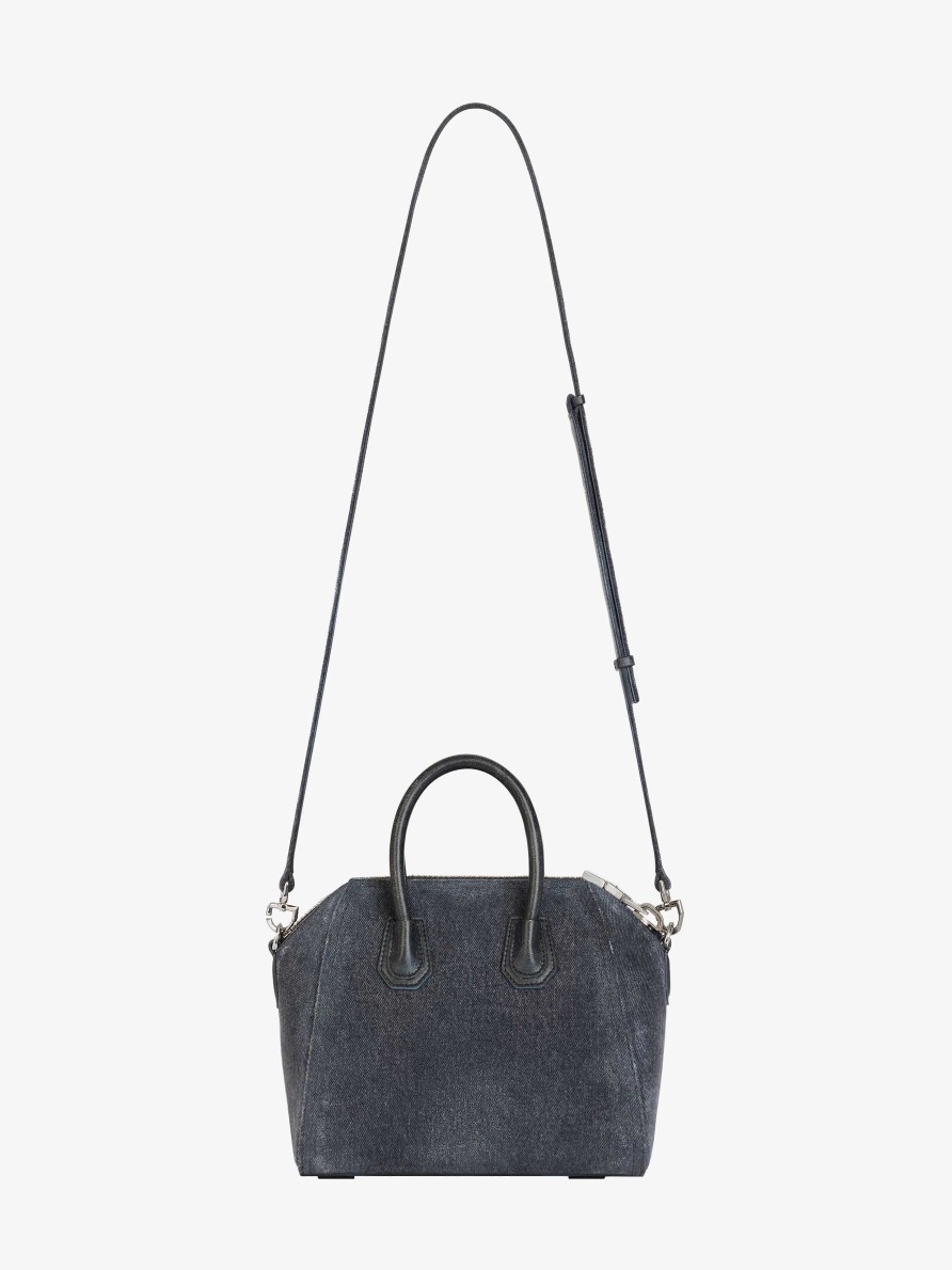 Women Givenchy Antigona | Mini Antigona Bag In Washed Denim Black