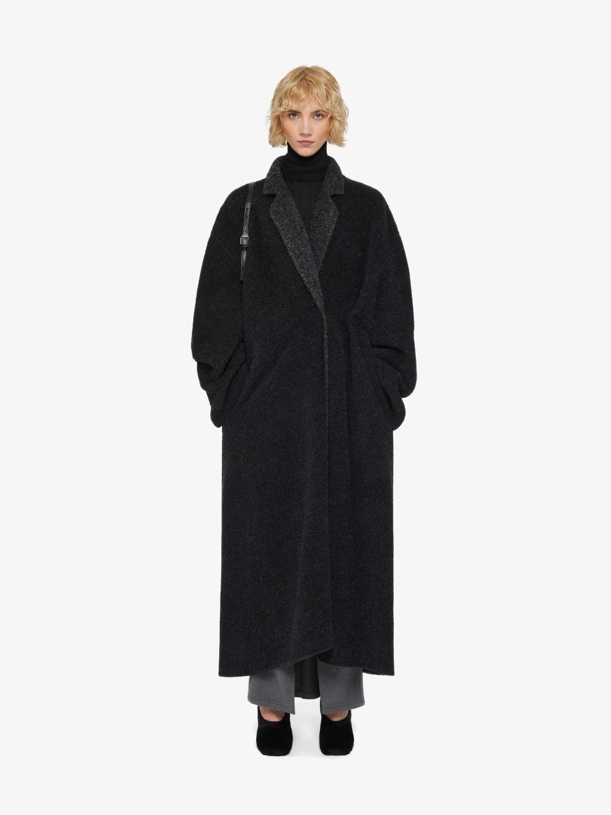 Women Givenchy Jackets & Coats | Coat In Double Face Wool Alpaca Black/Grey