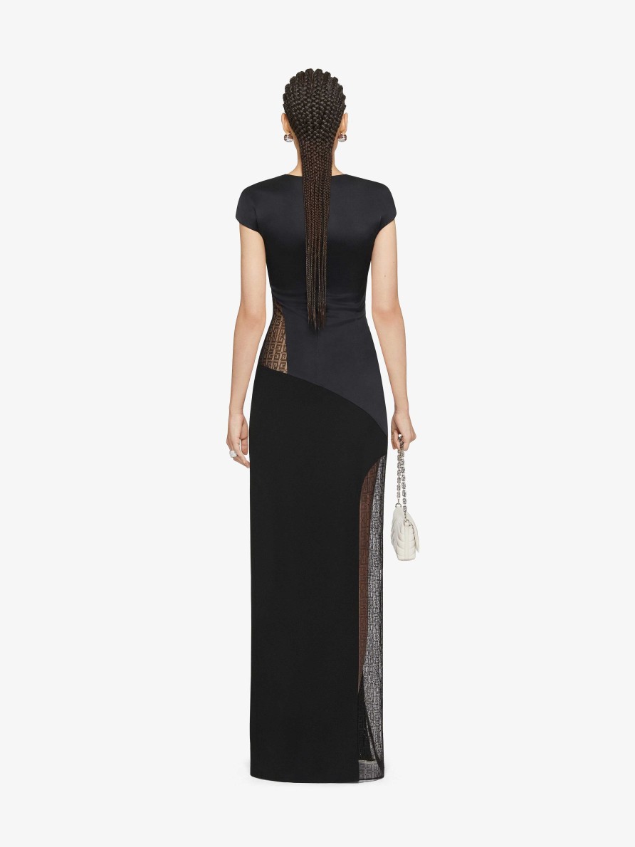 Women Givenchy Dresses | Evening Satin Dress And 4G Lace With Rhinestones Black