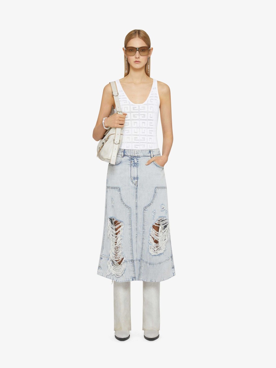 Women Givenchy Skirts | Skirt In Destroyed Denim With Patches Light Blue