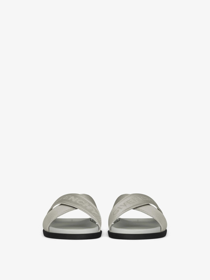 Men Givenchy Slides & Sandals | G Plage Sandals With Crossed Straps In Webbing Light Grey