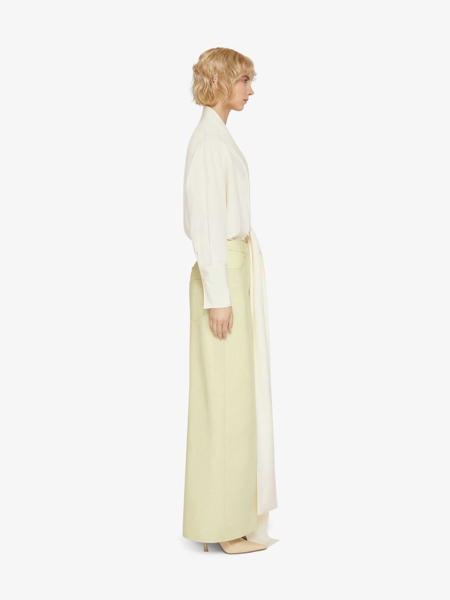 Women Givenchy Skirts | Skirt In Leather With Slit Pale Yellow