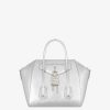 Women Givenchy Mini & Micro Bags | Mini Antigona Lock Bag In Metallized Leather Silvery Grey