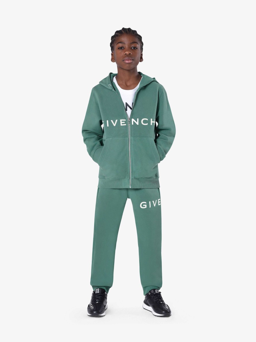 Men Givenchy Boy (4 To 12 Years) | Givenchy 4G Hooded Cardigan In Fleece Greyish Green