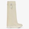 Women Givenchy Boots & Booties | Shark Lock Biker Boots In Grained Leather Beige