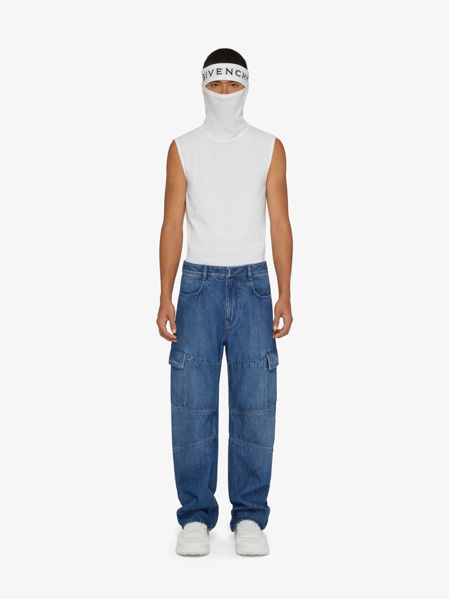 Men Givenchy Pants | Multicutted Denim Cargo Pant Medium Blue