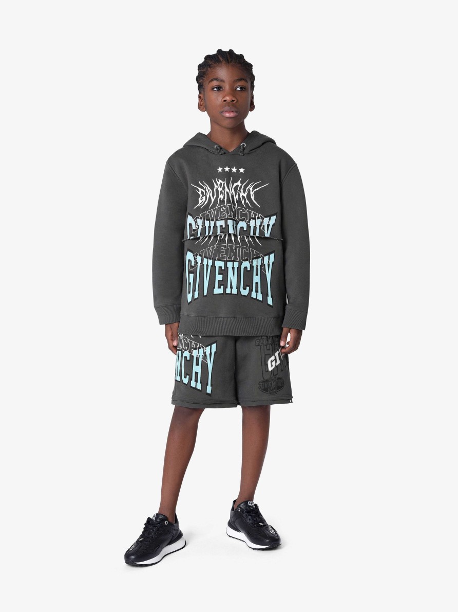 Men Givenchy Boy (4 To 12 Years) | Givenchy Hoodie In Fleece Grey Blue