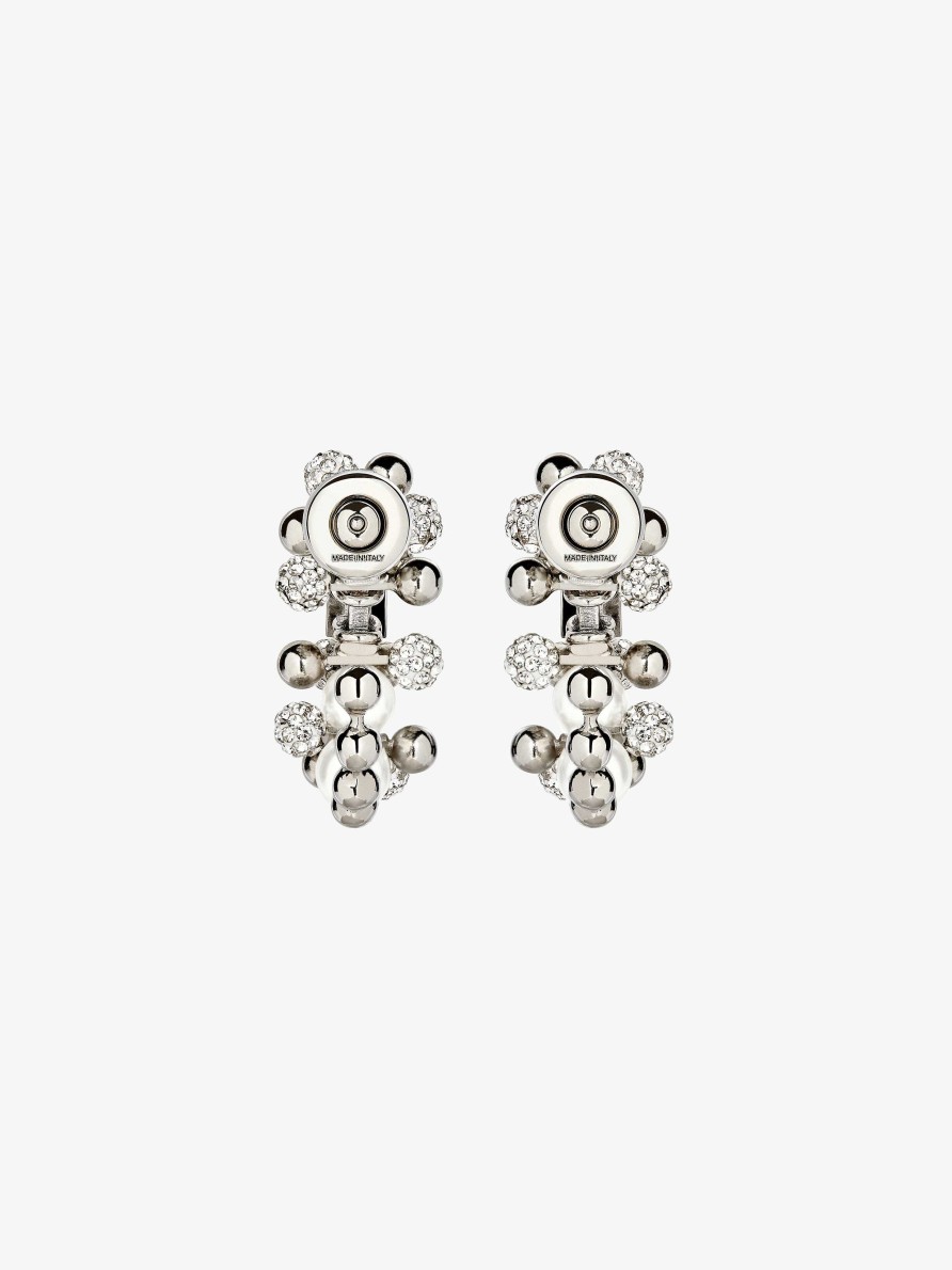 Women Givenchy Jewelry | 4G Pearl Earrings With Crystals White/Silvery