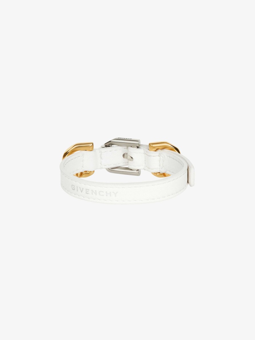 Women Givenchy Jewelry | Voyou Bracelet In Leather And Metal Ivory