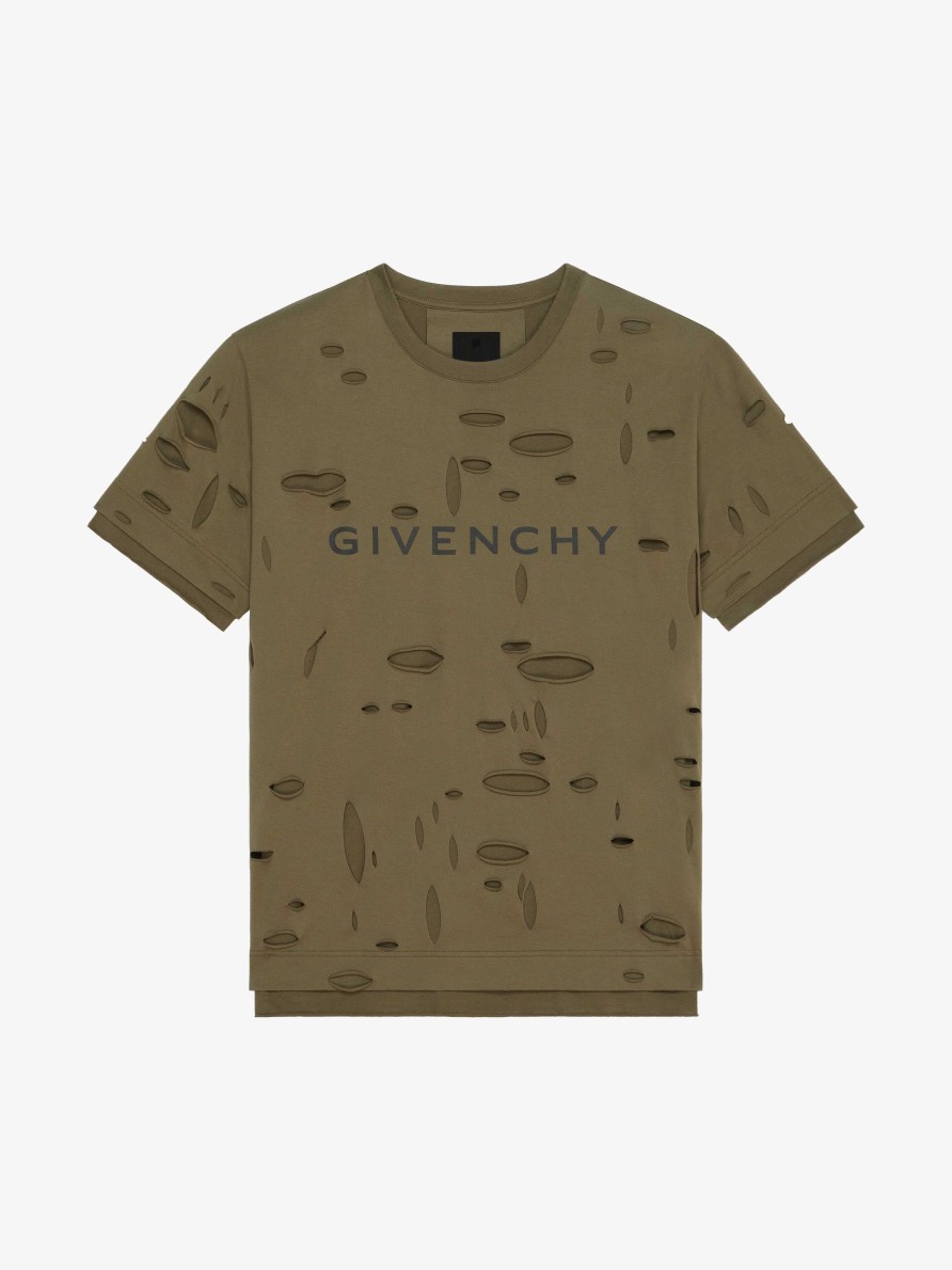 Men Givenchy T-Shirts | Givenchy Oversized T-Shirt In Destroyed Cotton Khaki