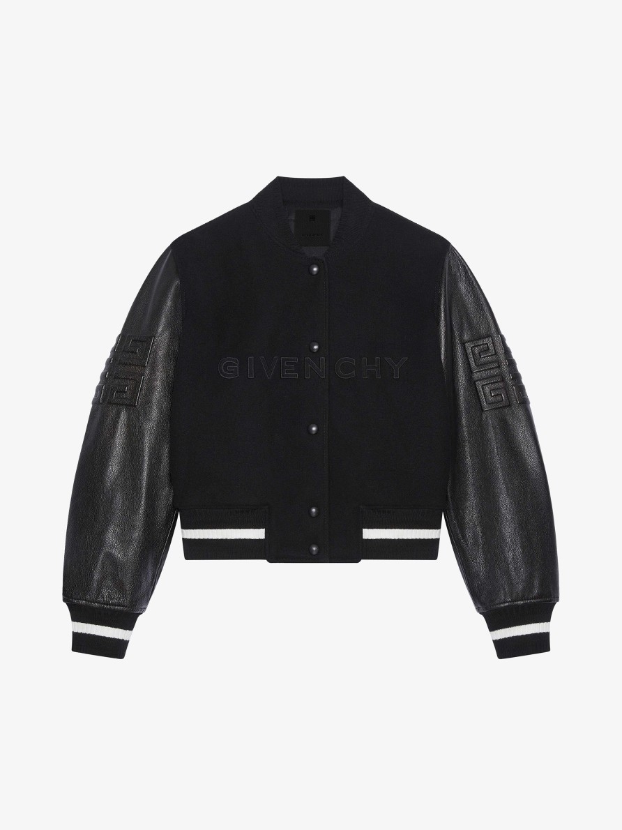 Women Givenchy Outerwear & Blousons | Givenchy Varsity Jacket In Wool And Leather Black/White