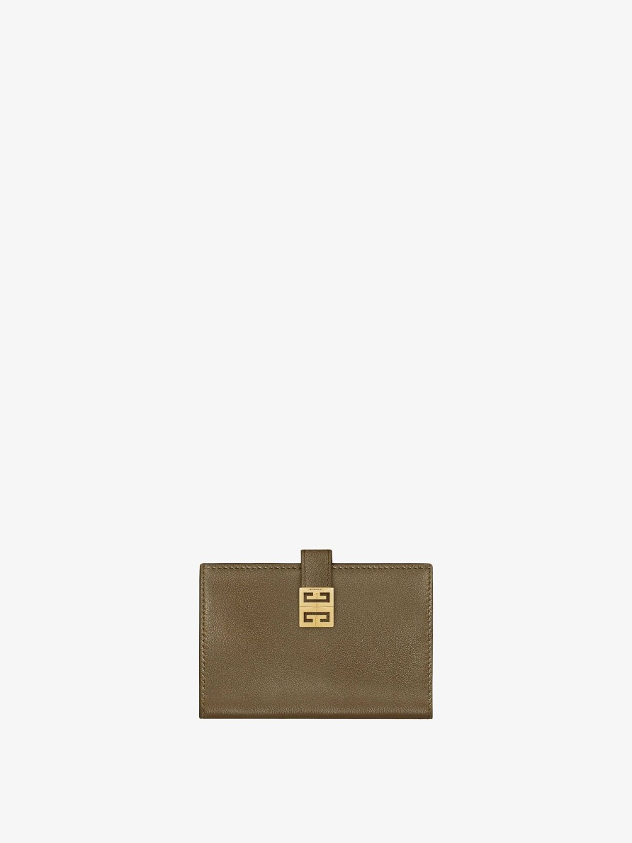 Women Givenchy Small Leather Goods | 4G Wallet In Grained Leather Dark Khaki