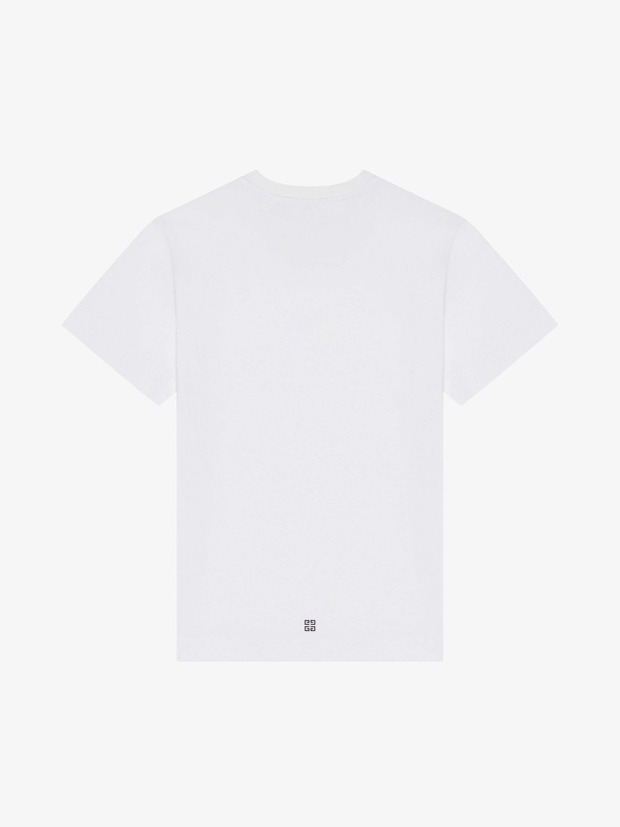 Men Givenchy T-Shirts | Slim Fit T-Shirt In Cotton With Givenchy Flames Print White