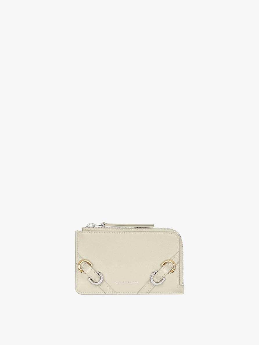 Women Givenchy Small Leather Goods | Voyou Zipped Card Holder In Leather Natural Beige