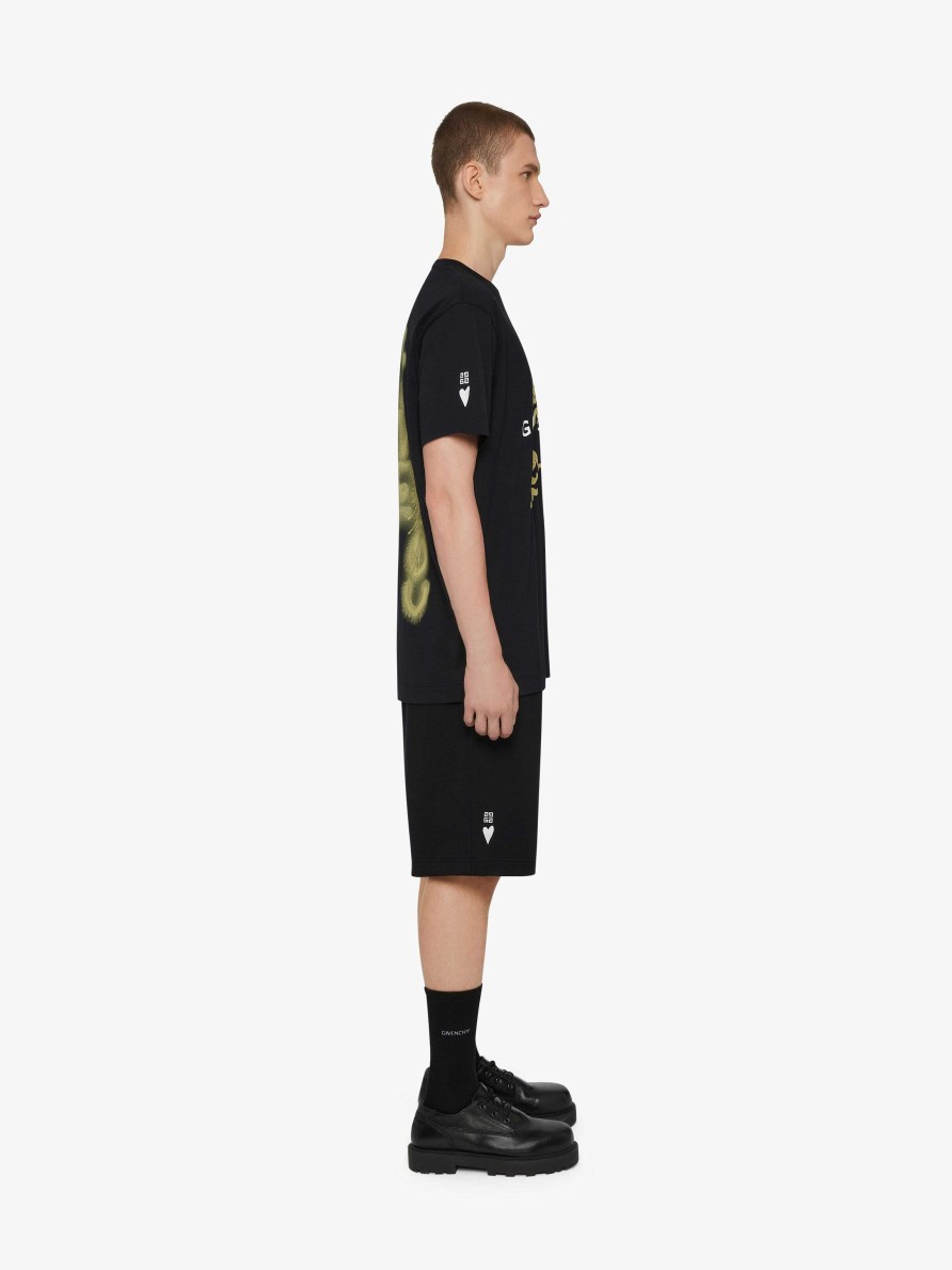 Men Givenchy Shorts | Bermuda Shorts In Fleece With Givenchy Angel Print Black