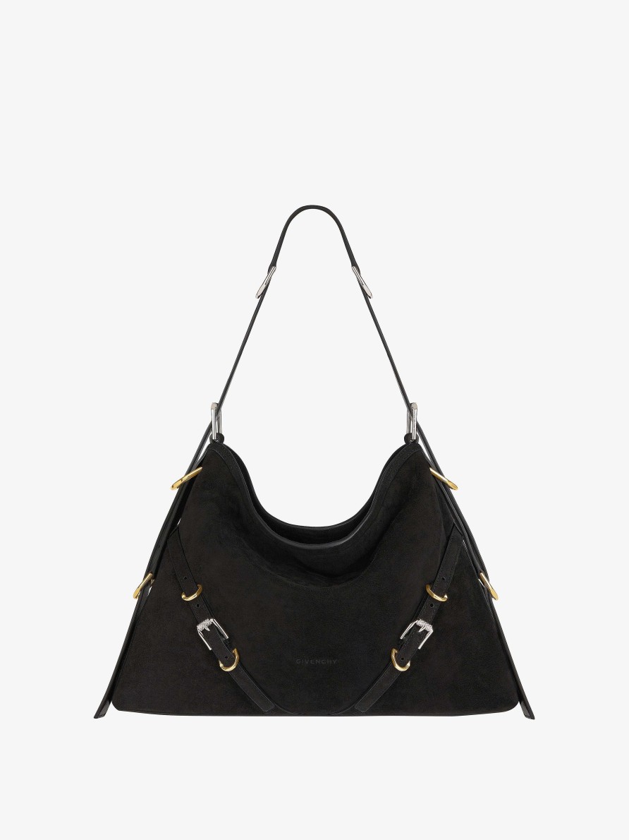 Women Givenchy Shoulder Bags | Medium Voyou Bag In Suede Black