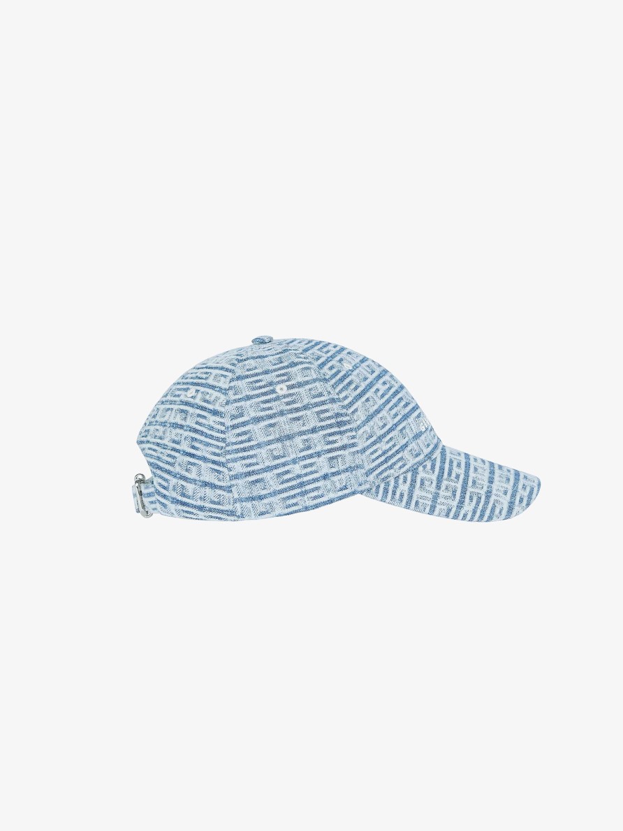 Men Givenchy Beanies & Caps | Givenchy Cap In 4G Embroidered Denim Light Blue