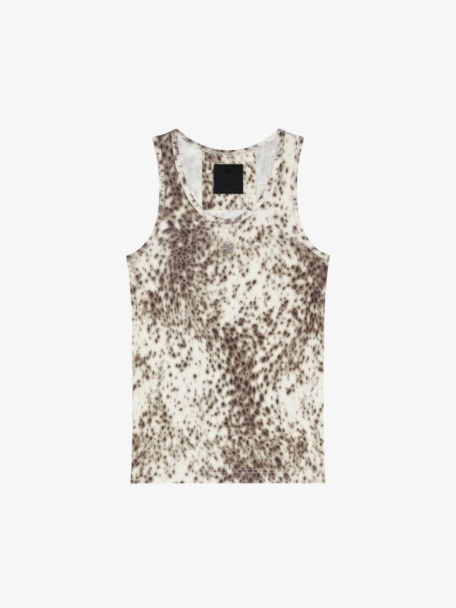 Women Givenchy T-Shirts | Slim Fit Tank Top In Jersey With Snow Leopard Print Natural/Brown