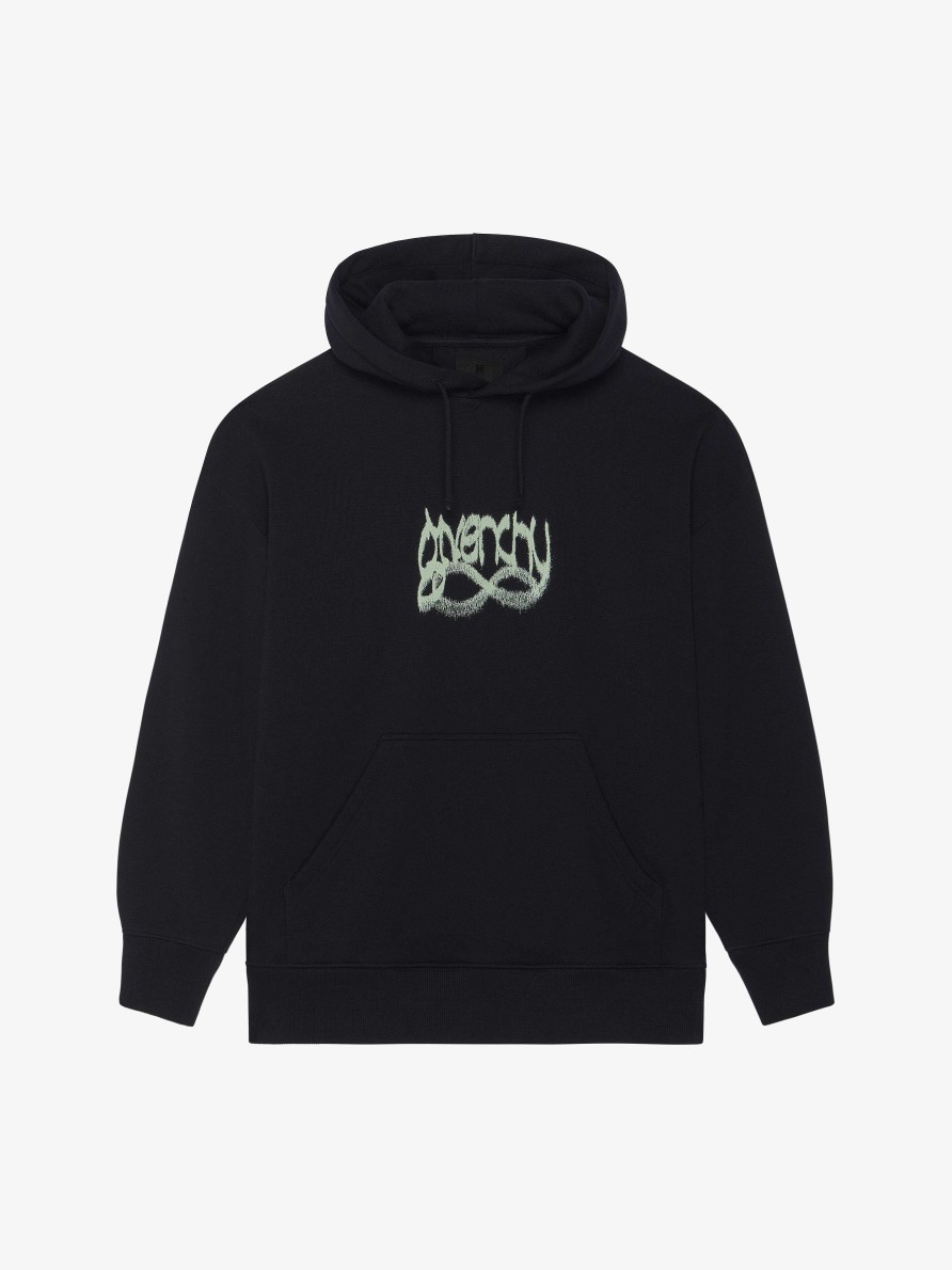 Men Givenchy Sweatshirts & Hoodies | Hoodie In Fleece With Givenchy Infinity Print Black