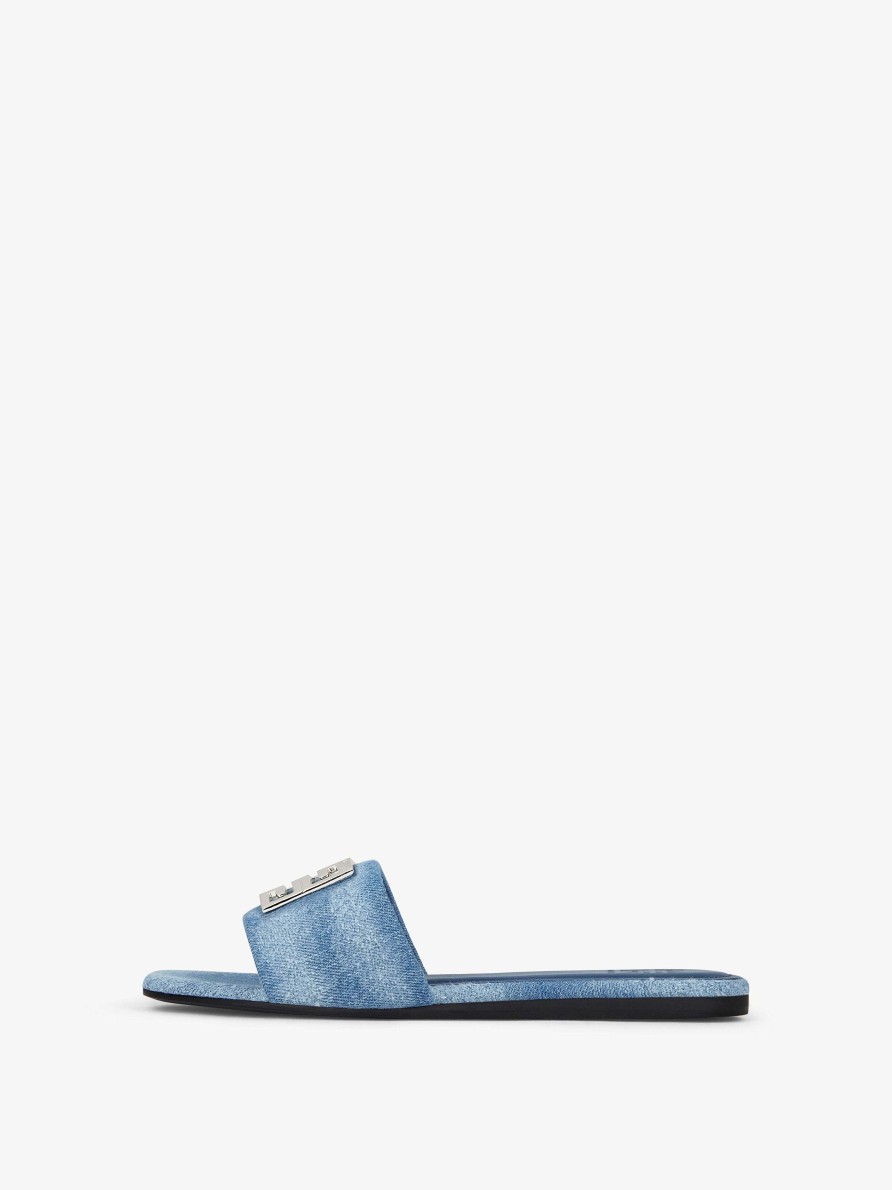 Women Givenchy Slides & Sandals | 4G Mules In Washed Denim Medium Blue