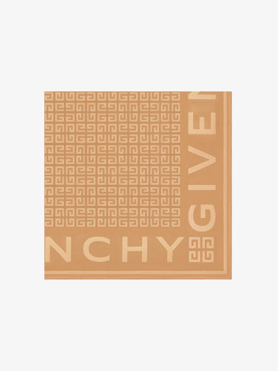 Women Givenchy Scarves | Givenchy 4G Large Square In Silk Jacquard Light Beige Camel