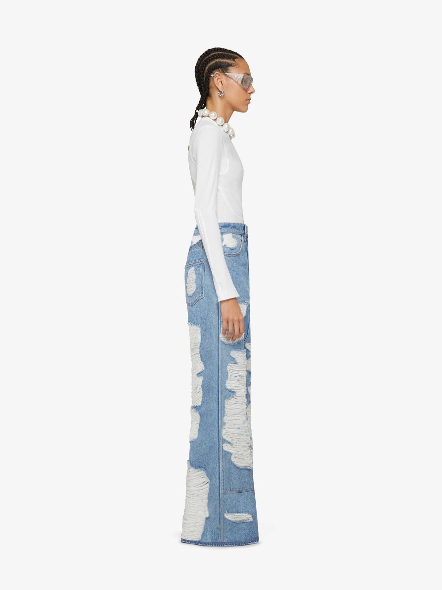 Women Givenchy Pants | Oversized Jeans In Destroyed Denim Light Blue