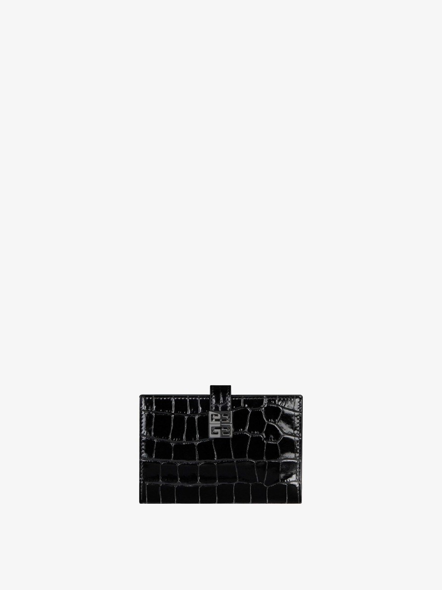 Women Givenchy Small Leather Goods | 4G Wallet In Crocodile Effect Leather Black