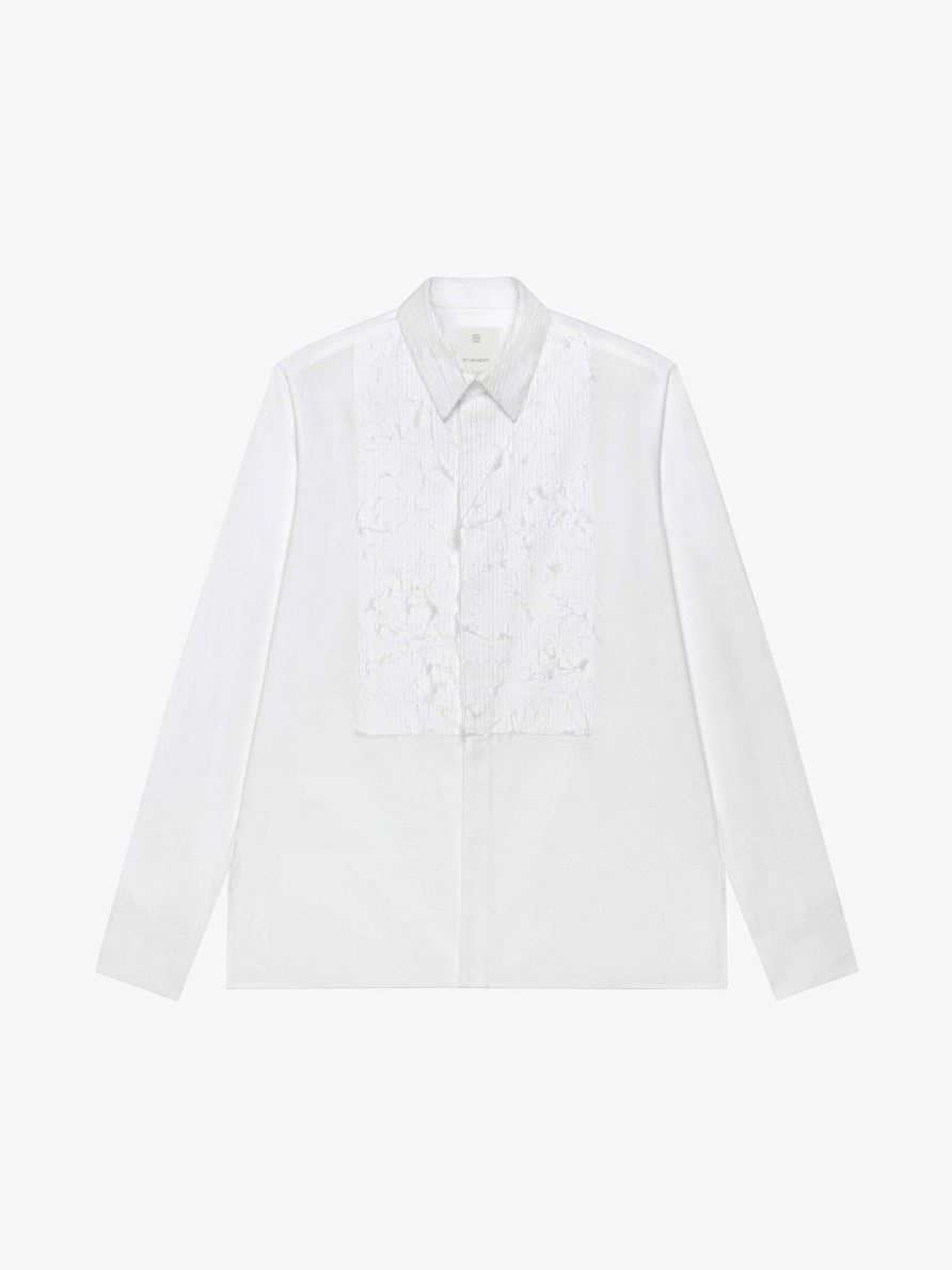 Men Givenchy Shirts | Shirt In Cotton With Textured Bib Front White