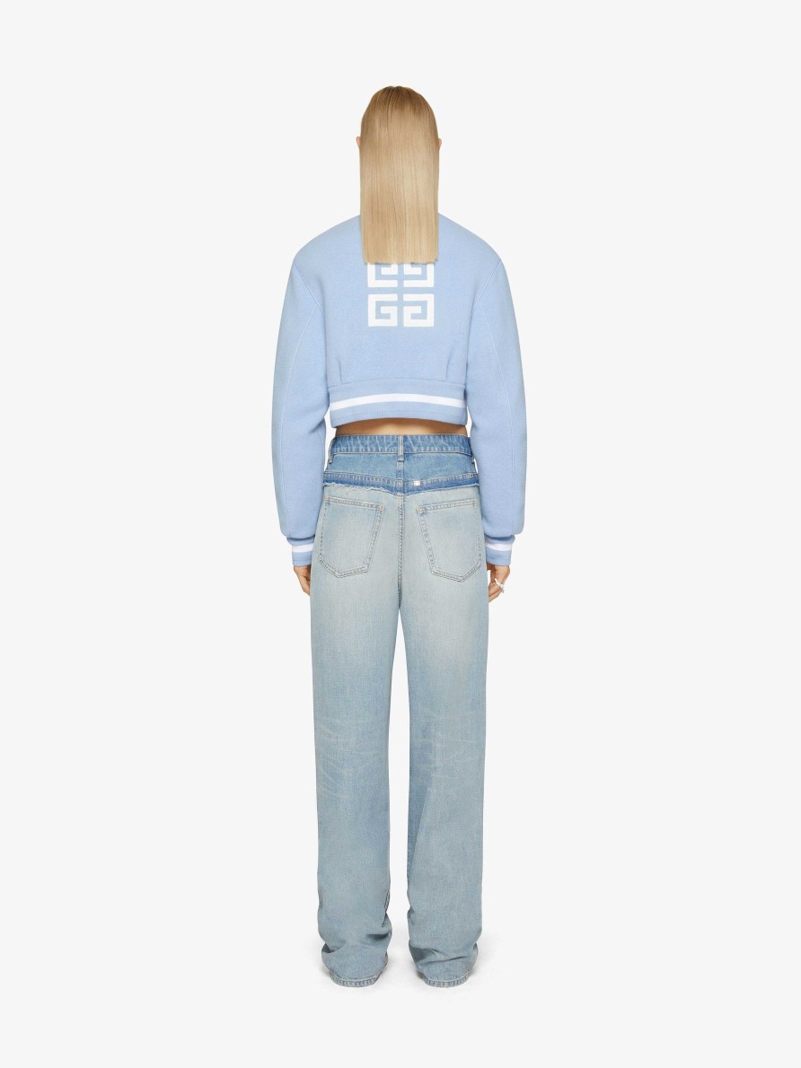 Women Givenchy Outerwear & Blousons | 4G Stars Cropped Varsity Jacket In Wool Light Blue