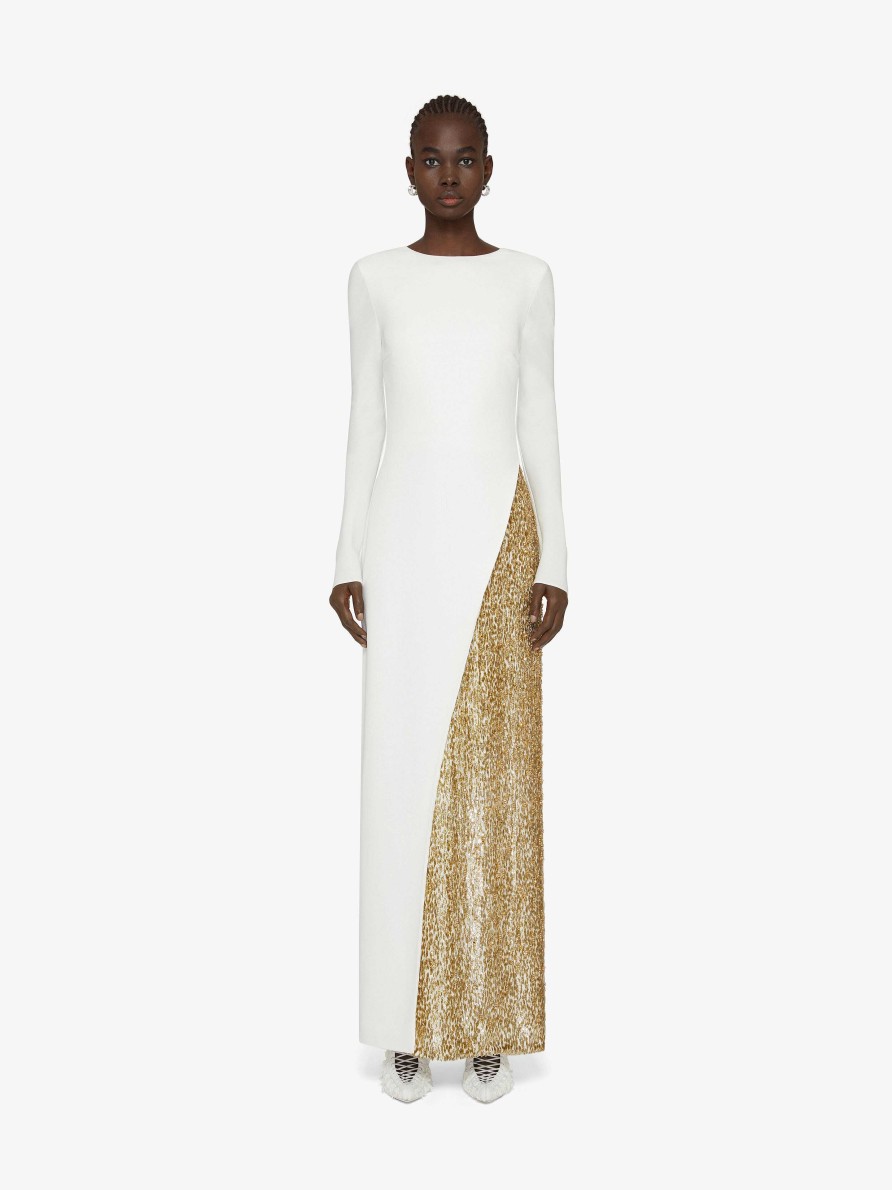 Women Givenchy Dresses | Evening Dress With Pearls And Rhinestones White/Gold Yellow