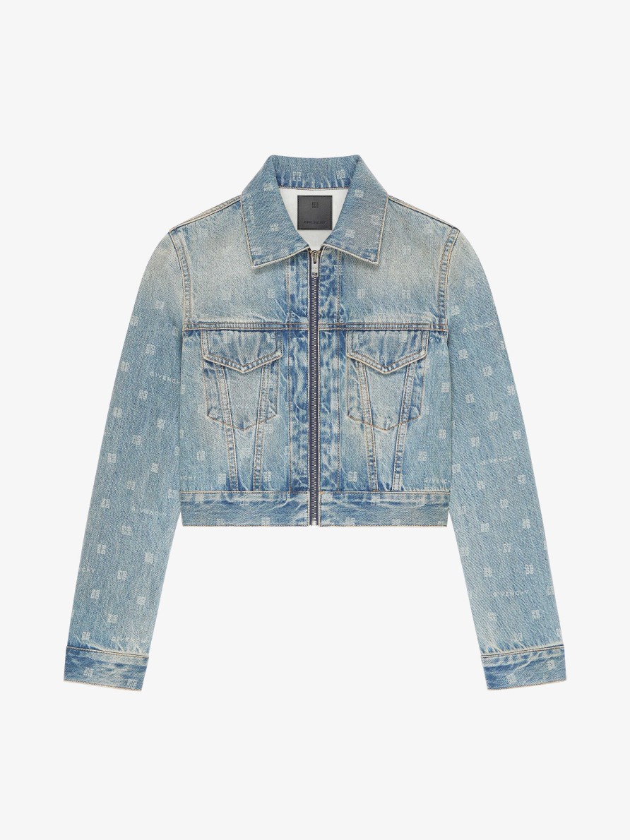 Women Givenchy Outerwear & Blousons | Cropped Jacket In Givenchy 4G Denim Medium Blue