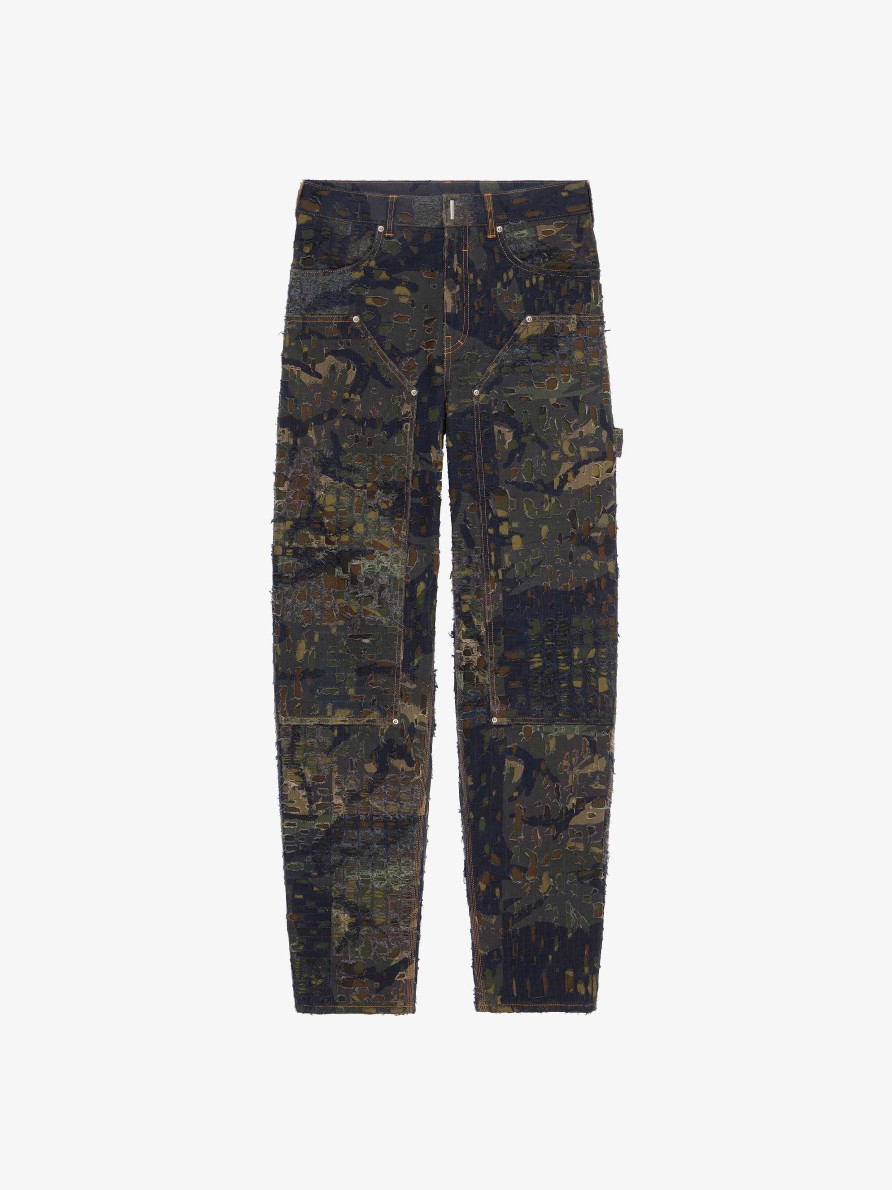 Men Givenchy Pants | Carpenter Camo Jeans In Boro-Effect Destroyed Denim Brown/Khaki