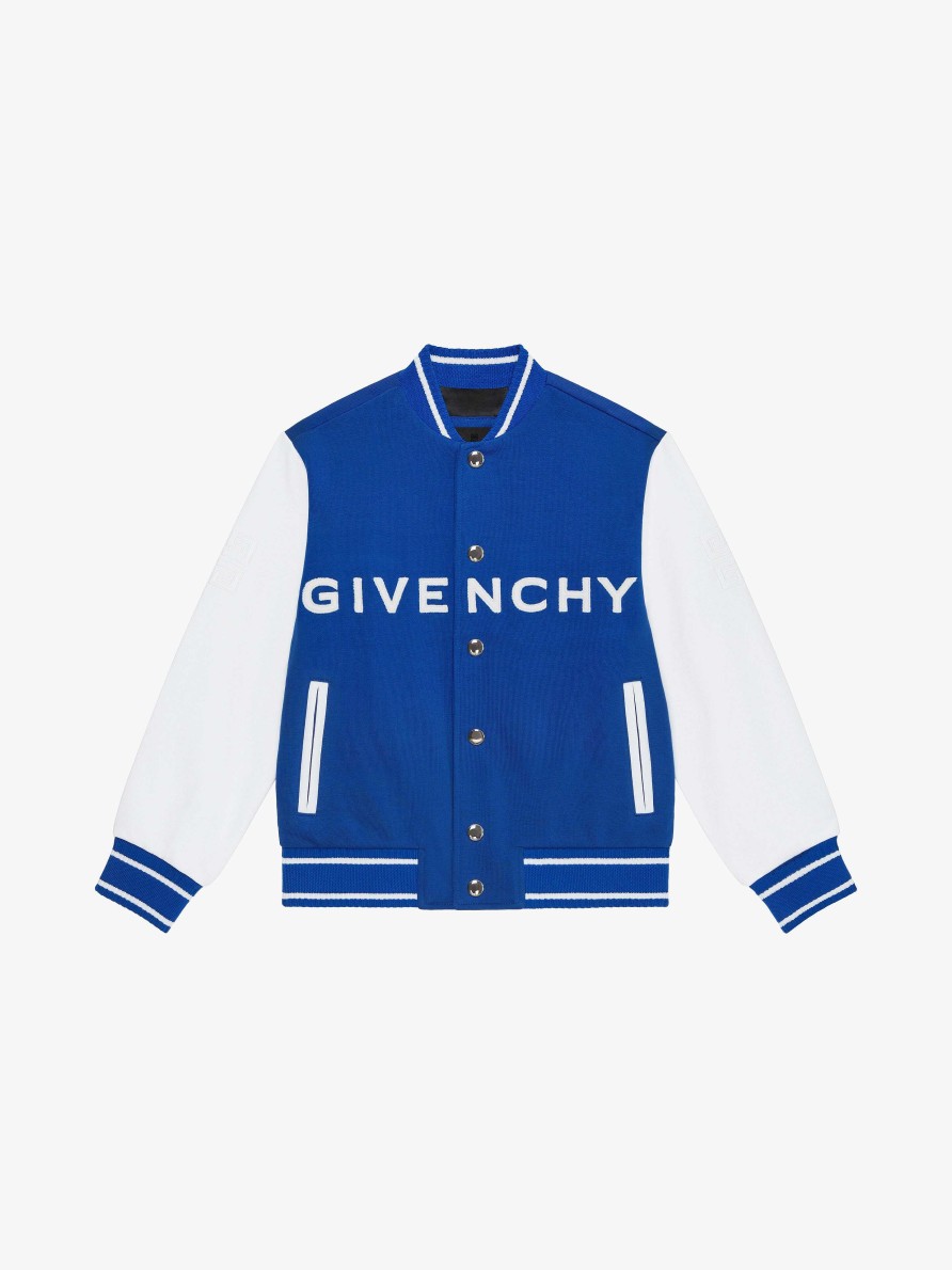 Men Givenchy Boy (4 To 12 Years) | Varsity Jacket In Embroidered Fleece White/Blue