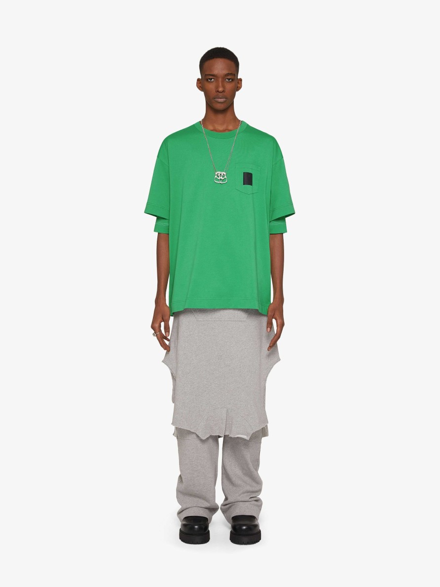 Men Givenchy T-Shirts | T-Shirt In Cotton With Givenchy Label Grass Green