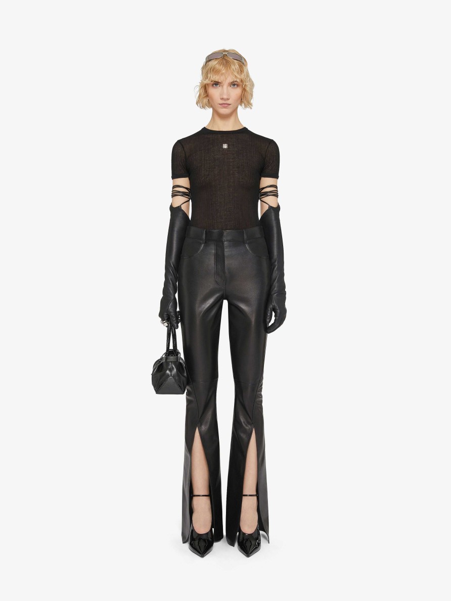 Women Givenchy Pants | Boot Cut Pants In Leather With Slits Black