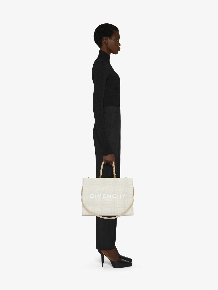 Women Givenchy G-Tote | Medium G-Tote Shopping Bag In 4G Embroidered Canvas Natural Beige